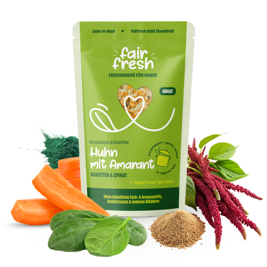 FAiRFRESH Huhn Amaranth Portionsbeutel – Rückseite Monomaterial Verpackung recyclebar