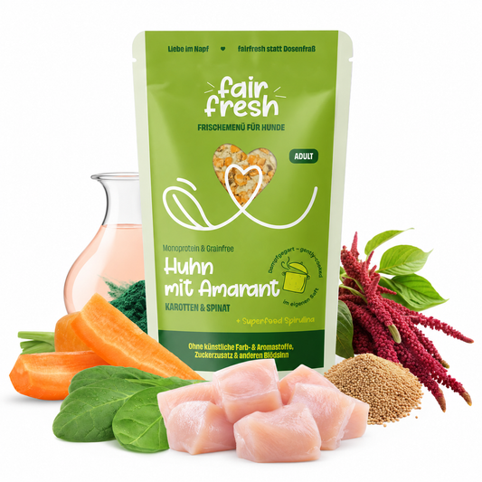 FAiRFRESH Huhn Amaranth Portionsbeutel – Rückseite Monomaterial Verpackung recyclebar
