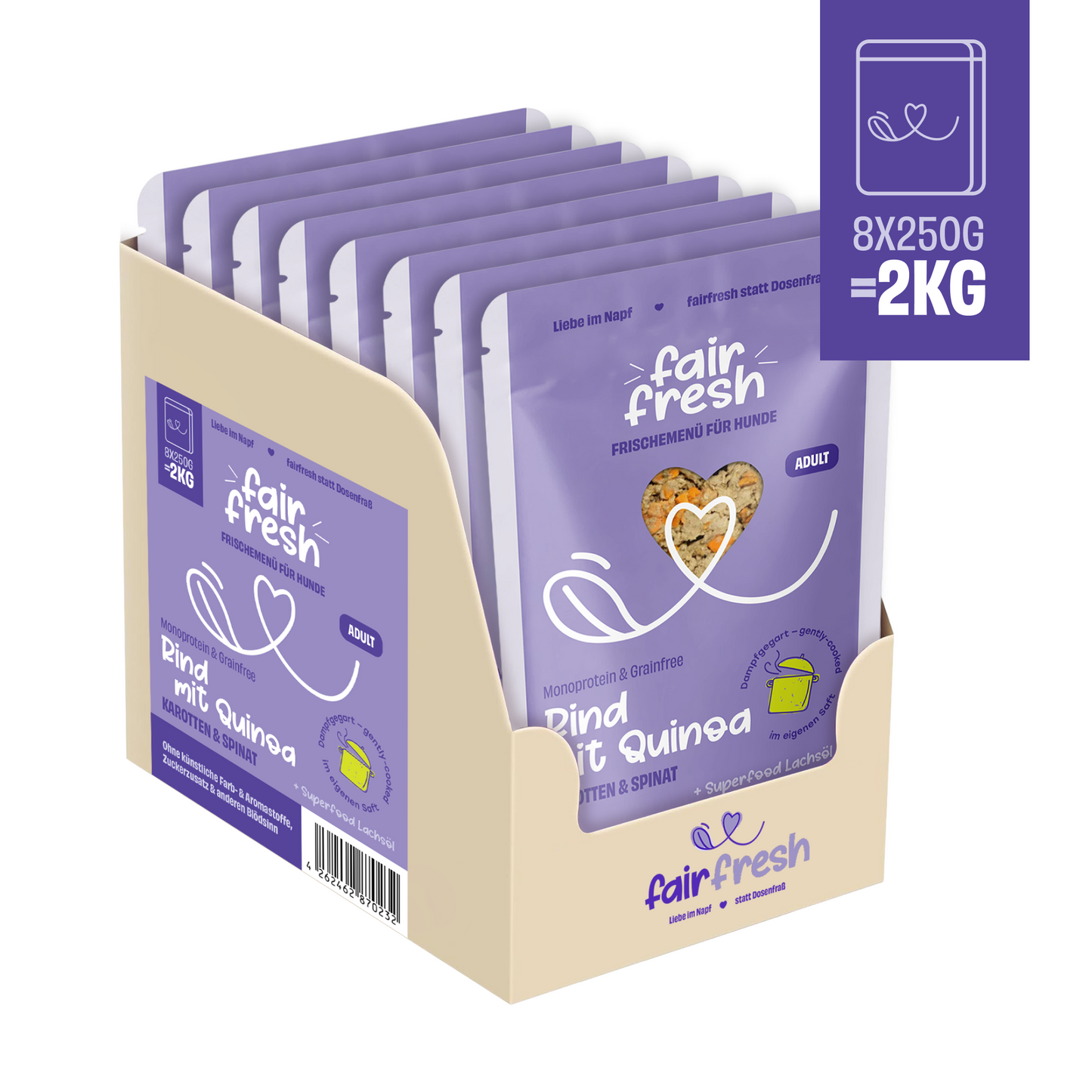 FAiRFRESH Rind Geschenk 8er Paket – Multipack Hundefutter dampfgegart RealCooked