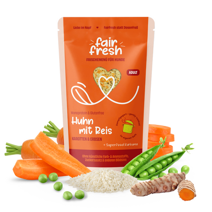 FAiRFRESH Huhn Reis Portionsbeutel – Rückseite Verpackung Monomaterial recyclebar