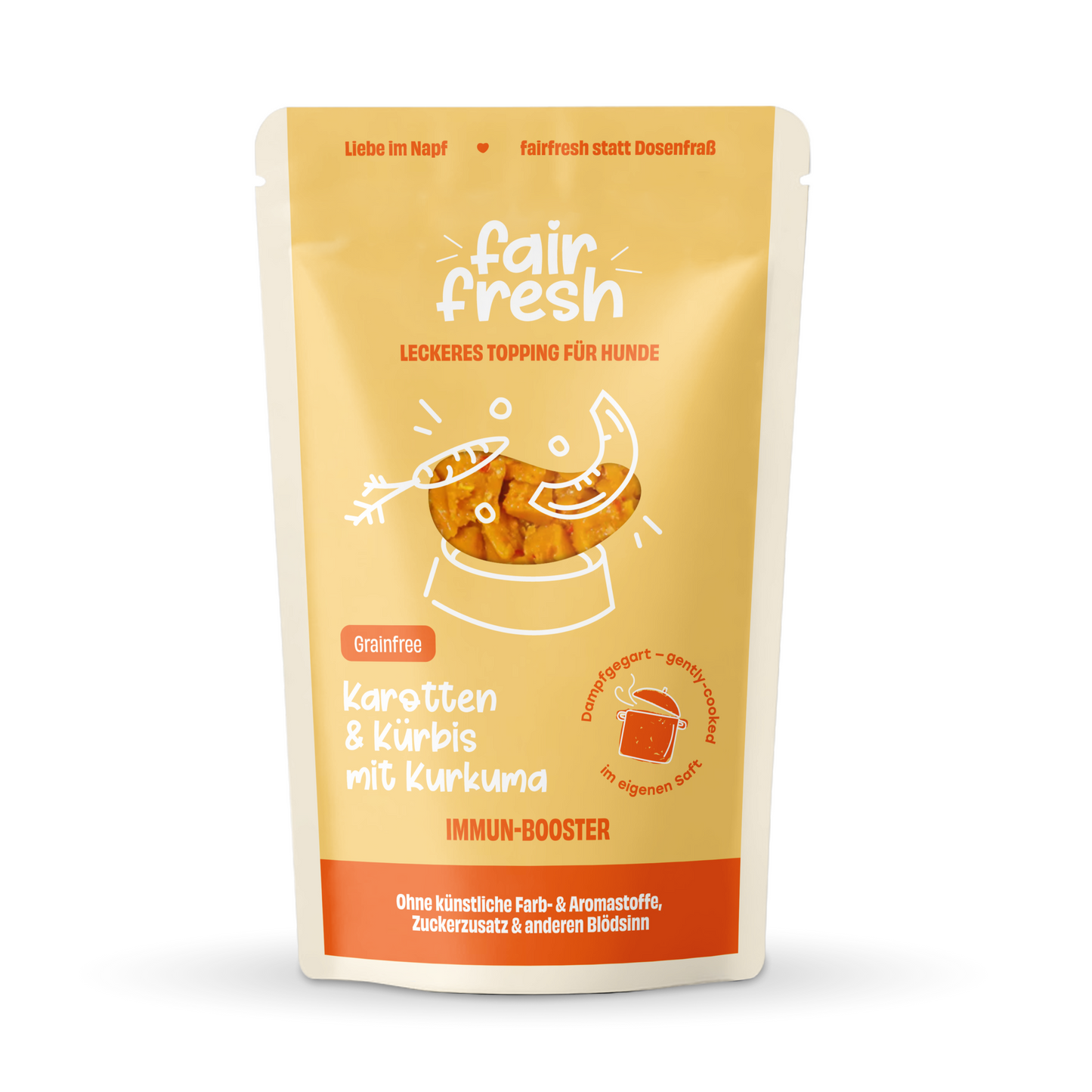 FAiRFRESH Topping Karotten Kürbis Kurkuma – Ergänzungsfutter Hund dampfgegart Beta-Carotin