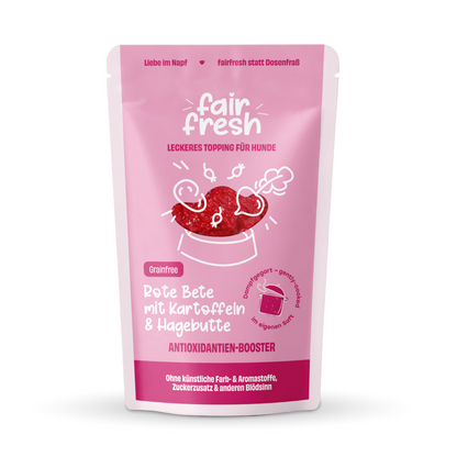 FAiRFRESH Topping Rote Beete Kartoffeln Hagebutte – Ergänzungsfutter Hund dampfgegart Vitamin C