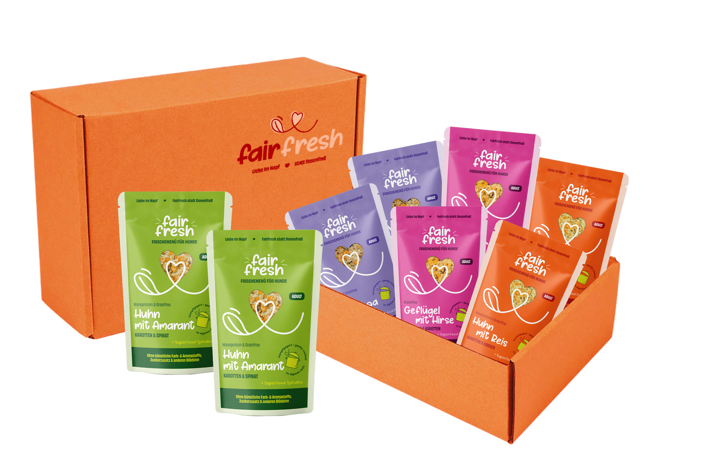 FAiRFRESH 8er Alleinfutter Übersicht – Huhn Rind Geflügel RealCooked Portionsbeutel