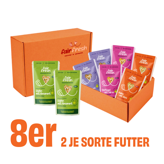 Probierpaket 8x Alleinfutter gemischt (je 2x Rind, Huhn, Huhn, Geflügel)