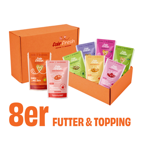 Probierpaket 4x Alleinfutter gemischt + 4x Topping gemischt-  jede Sorte einmal