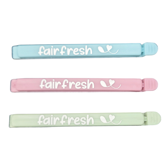 Verschluss-Clip in 3 Farben für einen sauberen Wiederverschluß der fairfresh-Beutel