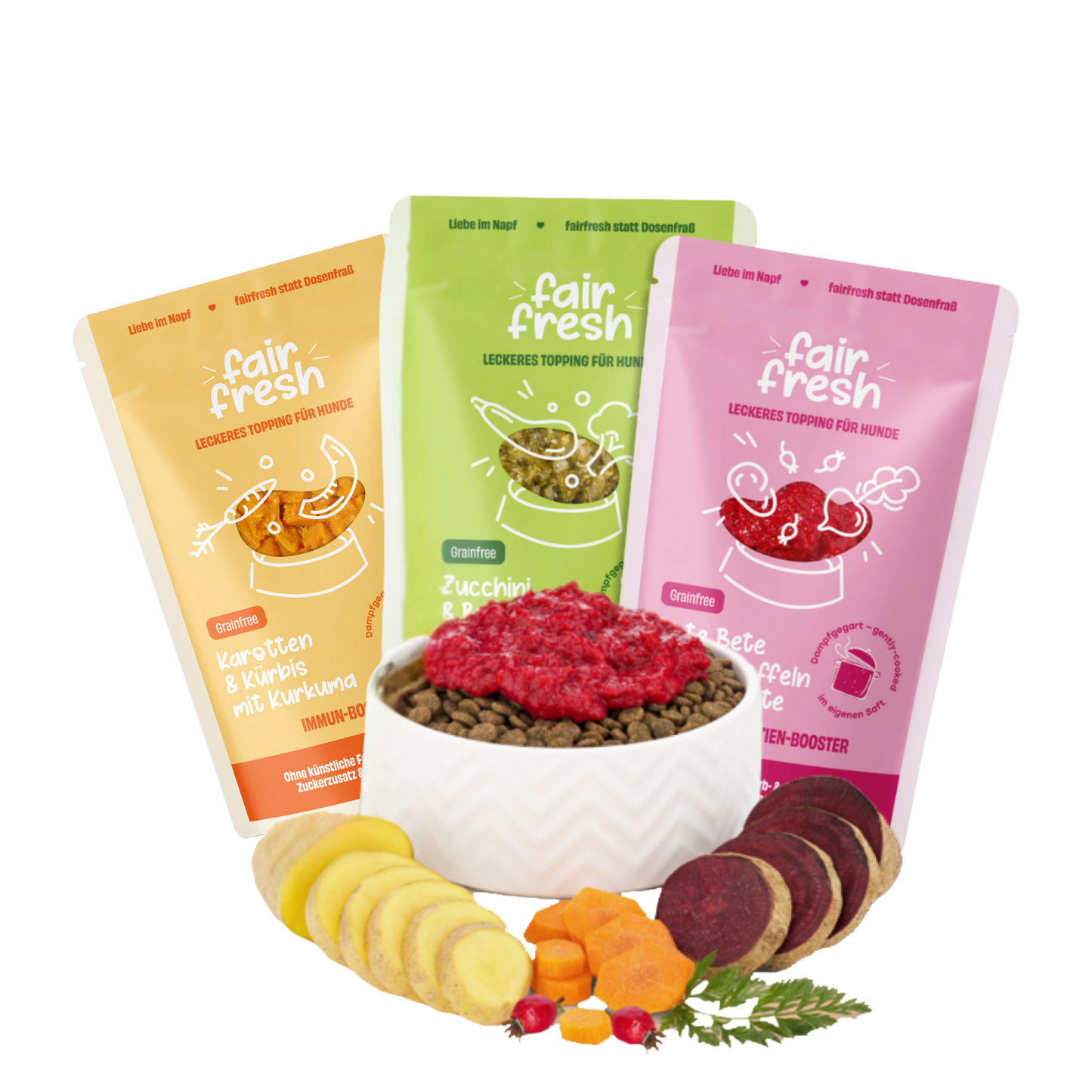 FAiRFRESH Gemüse Toppings Sortiment – Zucchini Karotten Rote Beete Brokkoli Übersicht