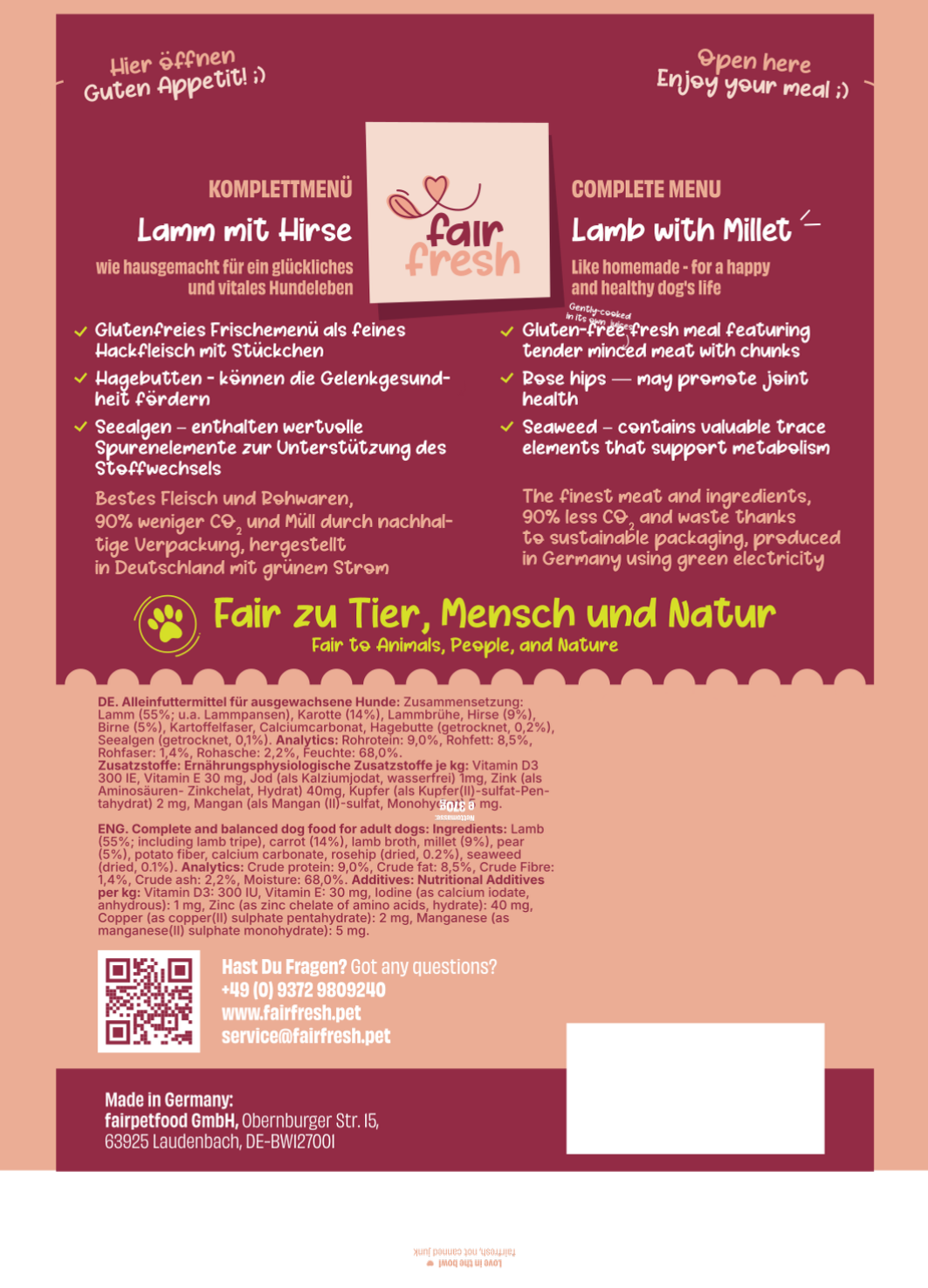 Lamm mit Hirse & Birne - Alleinfutter sensitive Hunde