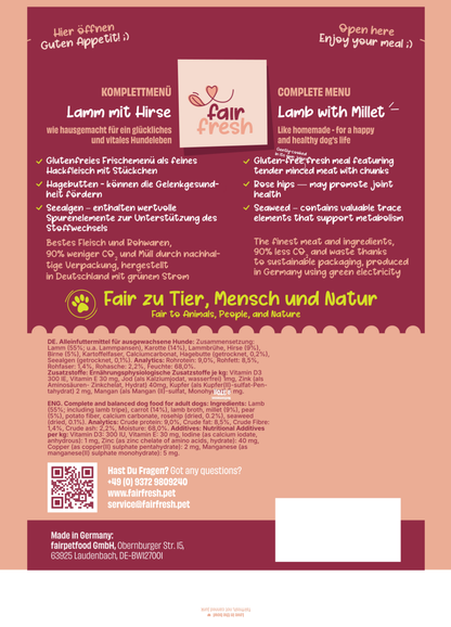 Lamm mit Hirse & Birne - Alleinfutter sensitive Hunde