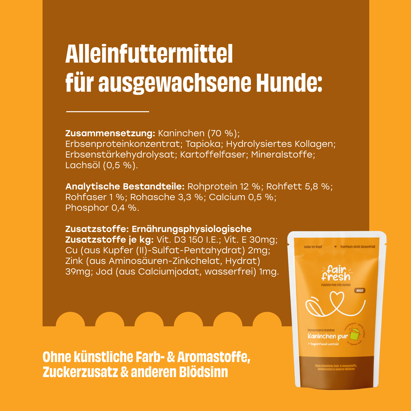 FAiRFRESH Kaninchen Pur Zusammensetzung – Nährwertangaben Rohprotein FEDIAF Monoprotein