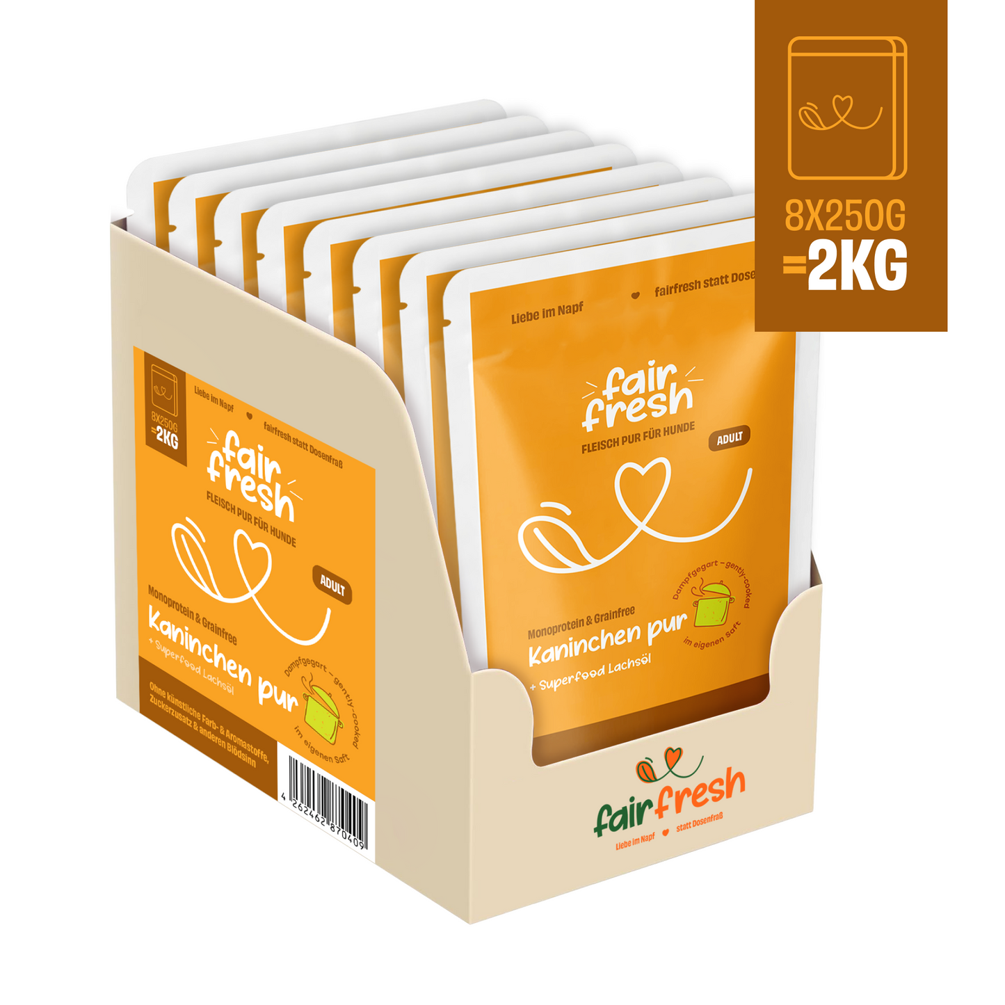 FAiRFRESH Kaninchen Pur 8er Paket – Monoprotein Multipack Eliminationsdiät Hund