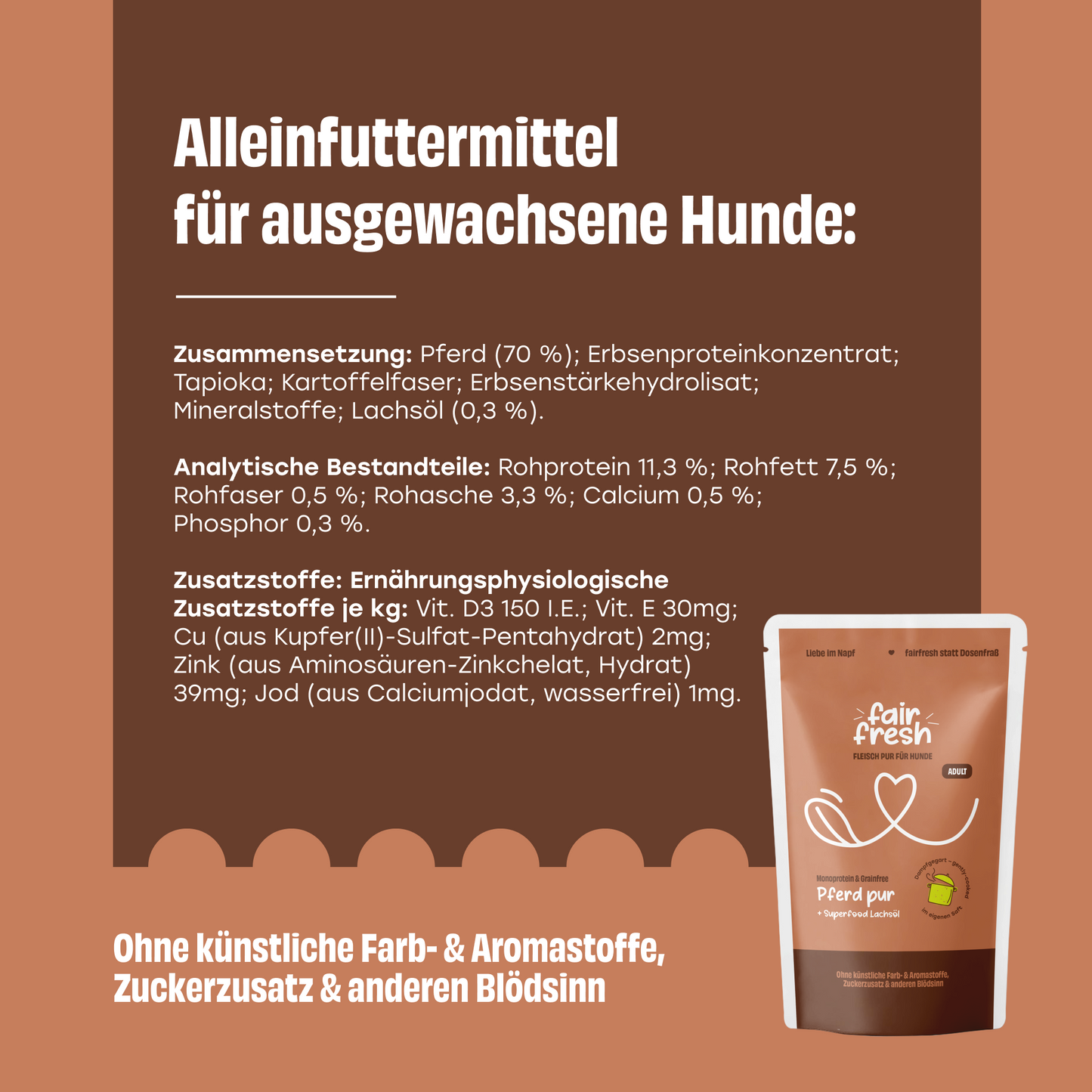 FAiRFRESH Pferd Pur Zusammensetzung – Nährwerte Rohprotein FEDIAF Monoprotein