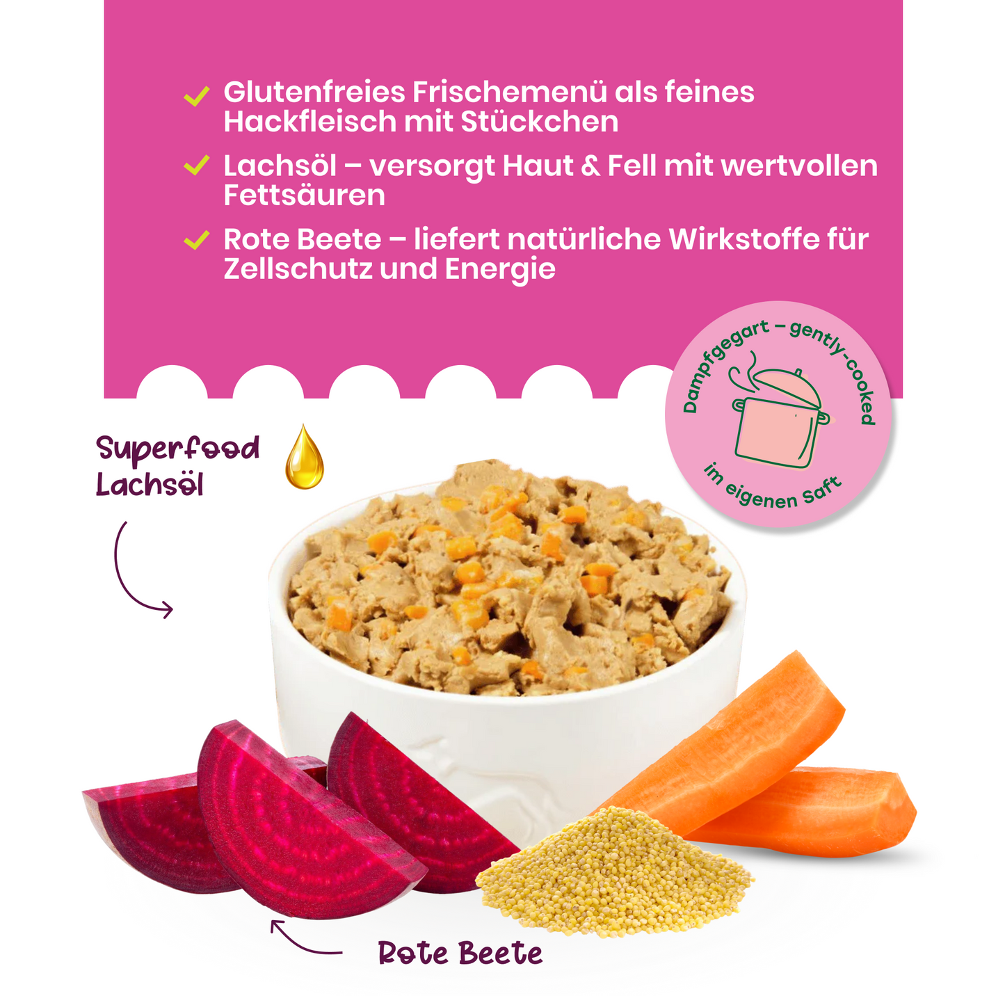Geflügel mit Hirse, Roter Bete und Karotten