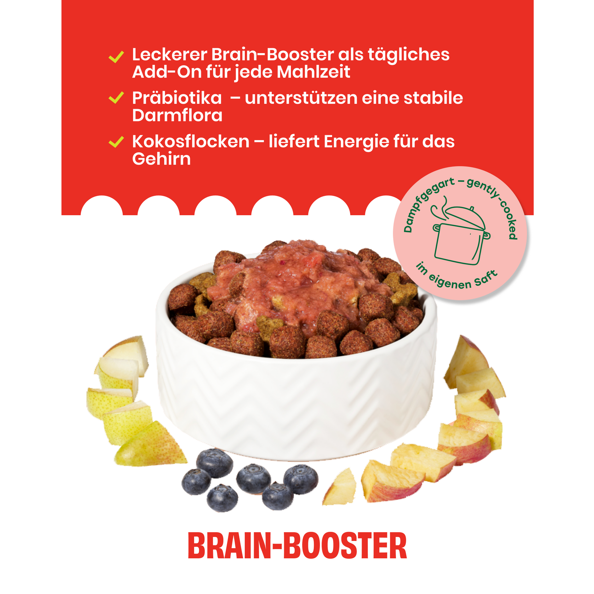 FAiRFRESH Apfel Blaubeere Schüssel – Frucht-Purée frische Zutaten Serving Suggestion Hund