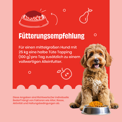 FAiRFRESH Frucht-Topping Fütterungsempfehlung – Ergänzungsmenge Hund täglich