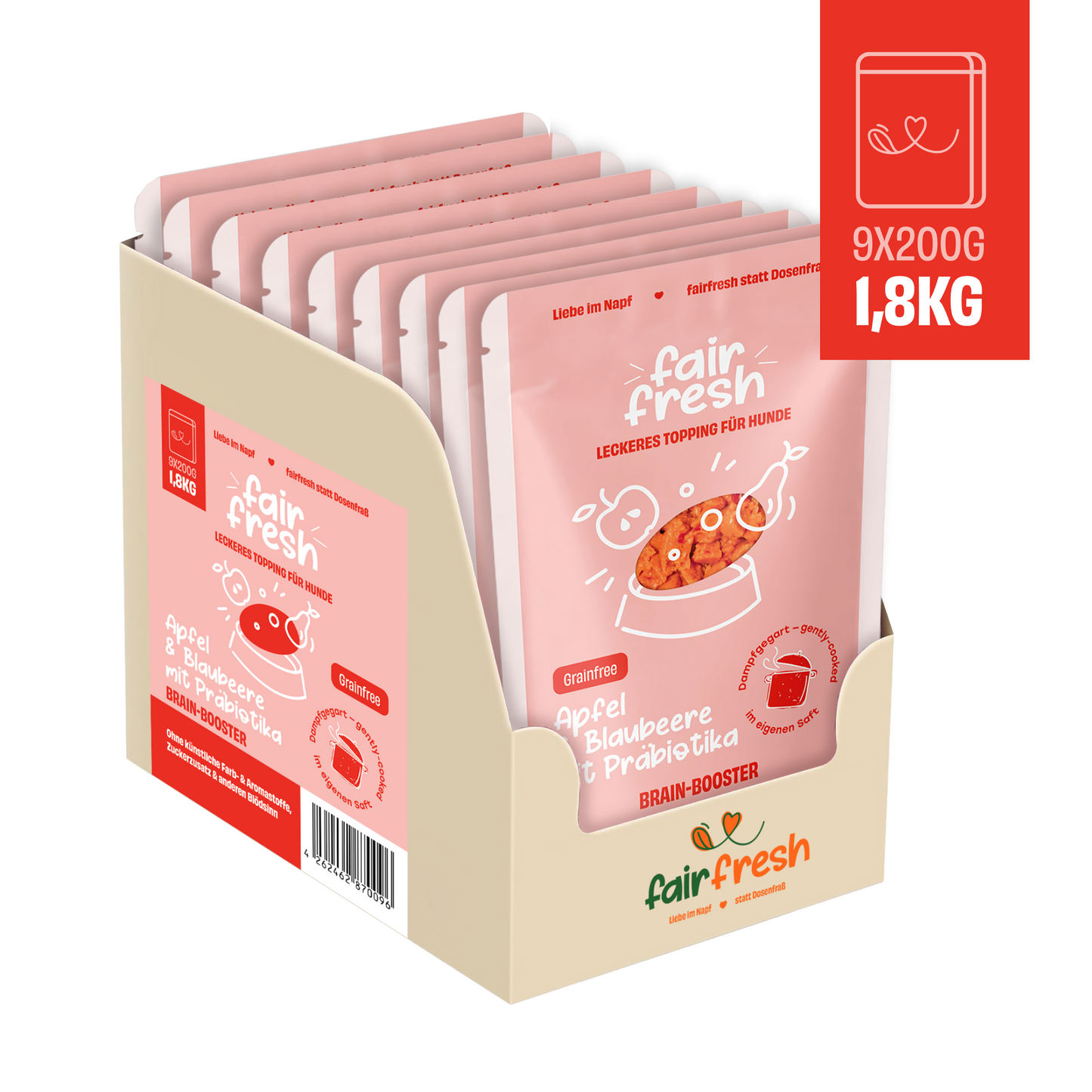 FAiRFRESH Apfel Topping 9er Paket – Multipack Monatsvorrat Hund