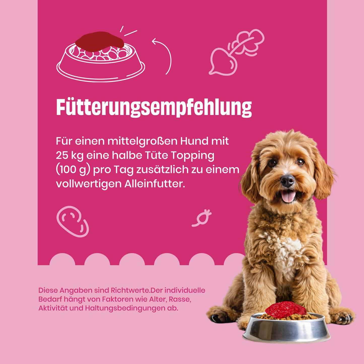 FAiRFRESH Rote-Bete-Topping Fütterungsempfehlung – Ergänzungsmenge täglich Hund