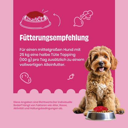 FAiRFRESH Rote-Bete-Topping Fütterungsempfehlung – Ergänzungsmenge täglich Hund