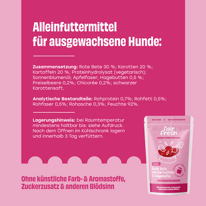 FAiRFRESH Rote Beete Zusammensetzung – Eisen Vitamin C Hagebutte Nährwerte Hund