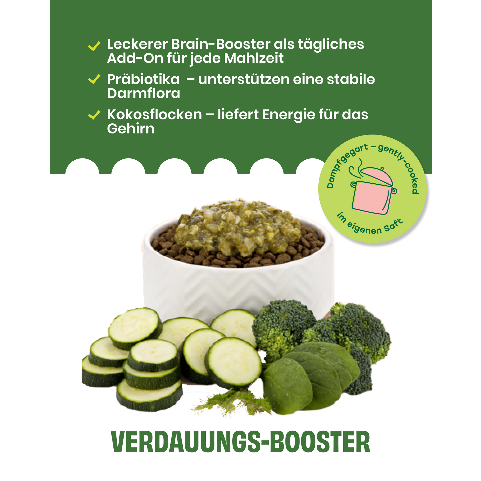 FAiRFRESH Zucchini Brokkoli Schüssel – Gemüse frisch dampfgegart Darm Serving Suggestion Hund